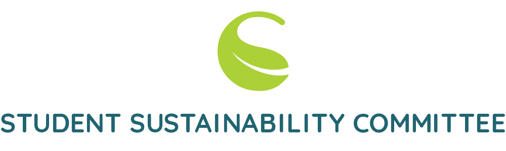 Student Sustainability Committee logo - green, stylized leaf icon over text